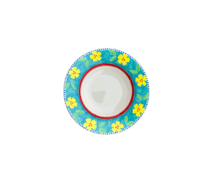 Houston Heights Color Me Mine Floral Blue Rimmed Bowl